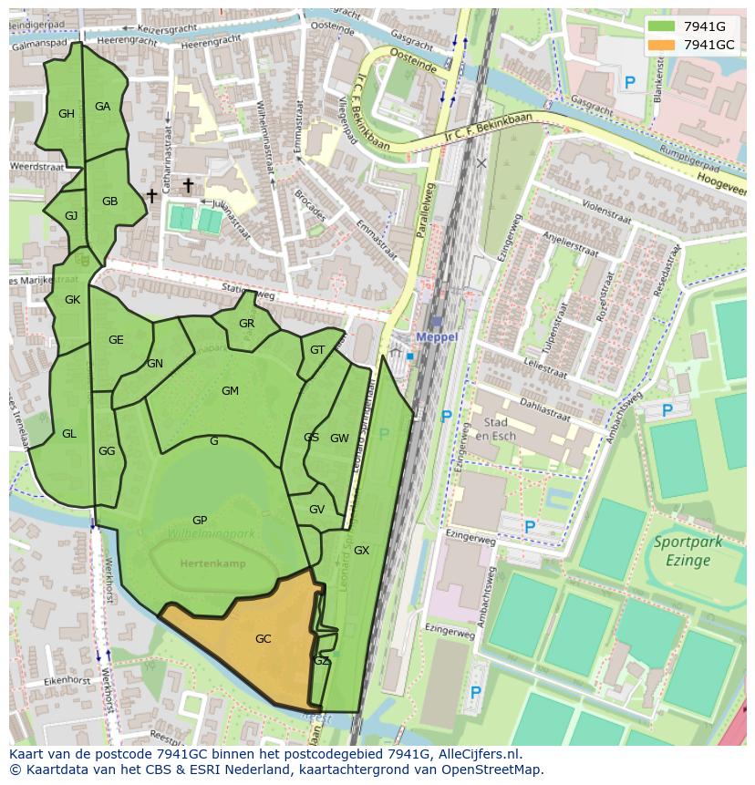 Afbeelding van het postcodegebied 7941 GC op de kaart.