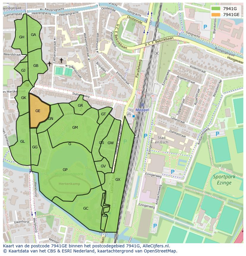 Afbeelding van het postcodegebied 7941 GE op de kaart.