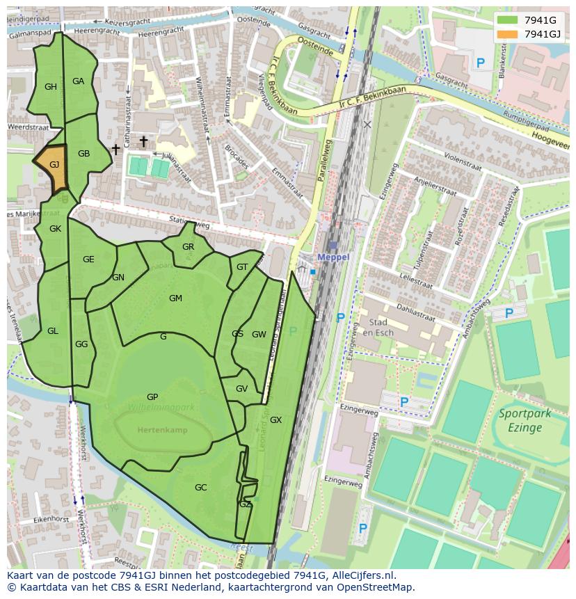 Afbeelding van het postcodegebied 7941 GJ op de kaart.