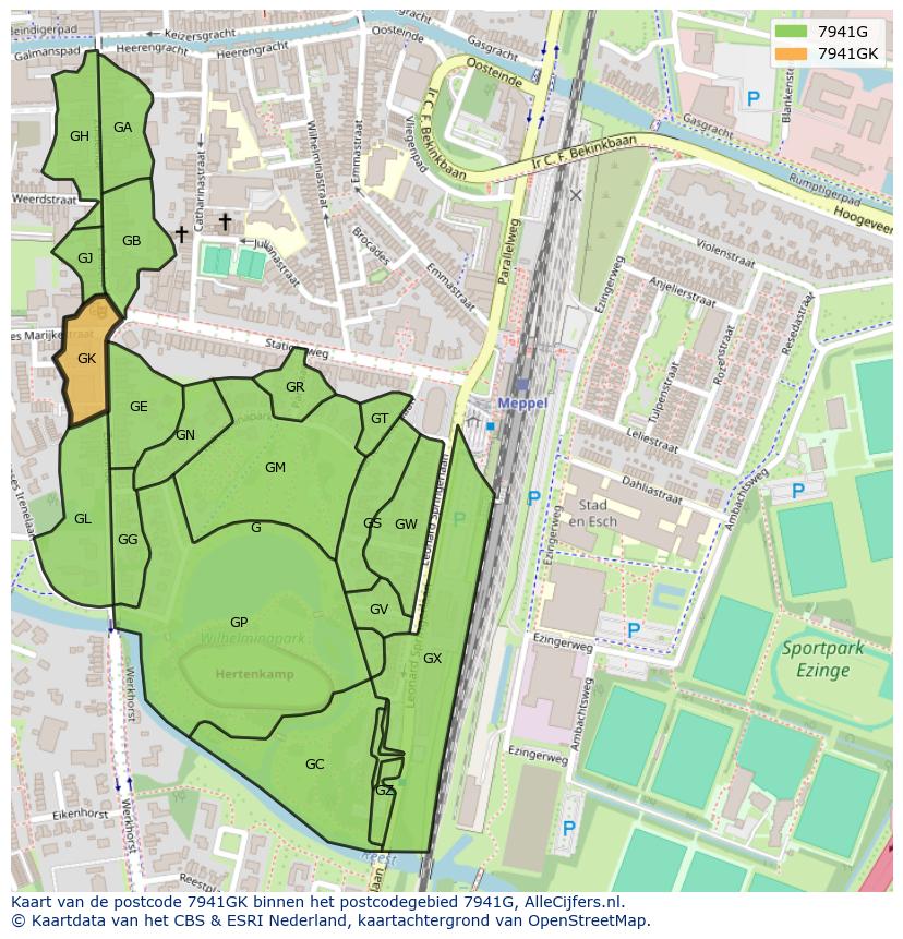 Afbeelding van het postcodegebied 7941 GK op de kaart.