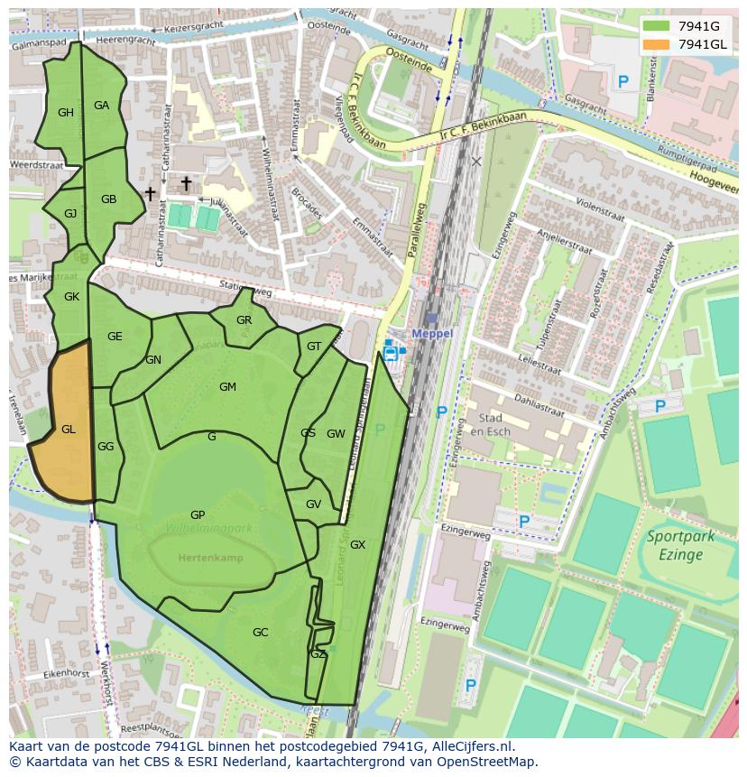 Afbeelding van het postcodegebied 7941 GL op de kaart.