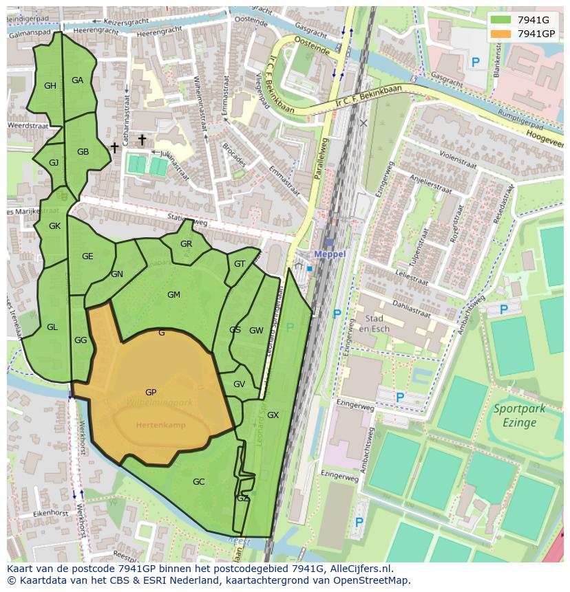 Afbeelding van het postcodegebied 7941 GP op de kaart.