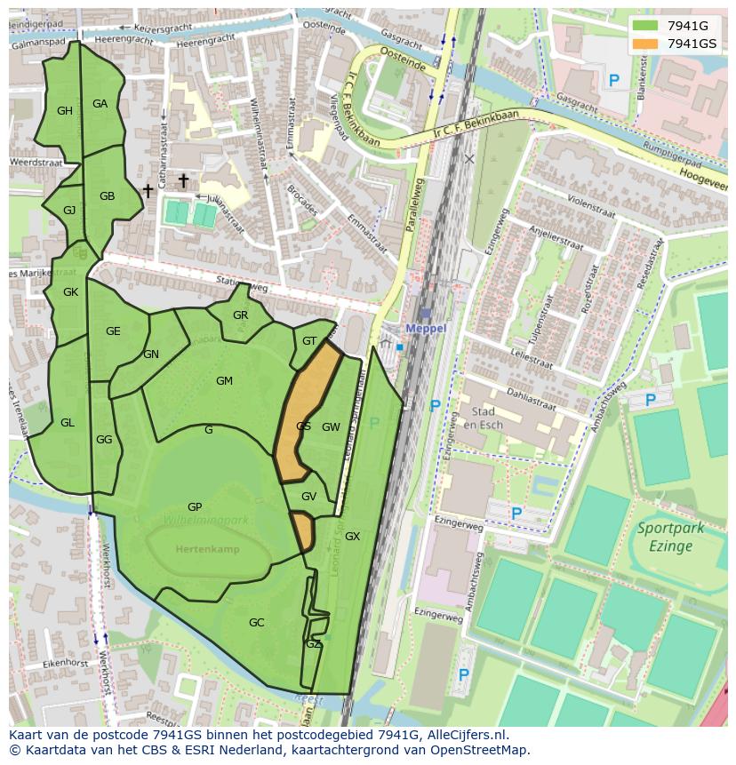 Afbeelding van het postcodegebied 7941 GS op de kaart.