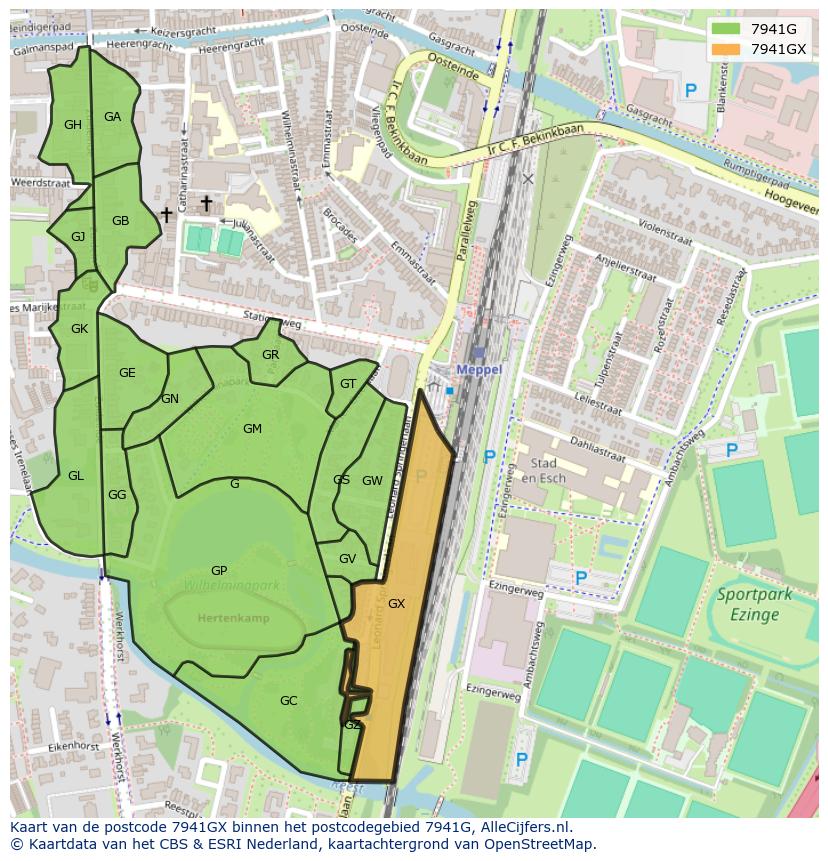 Afbeelding van het postcodegebied 7941 GX op de kaart.