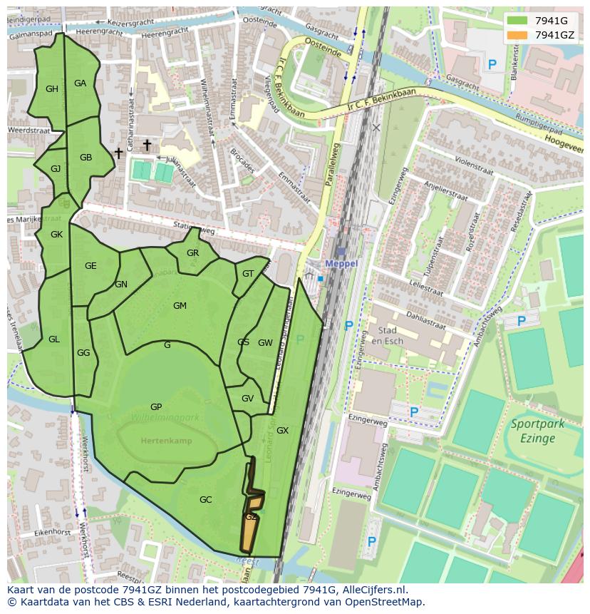 Afbeelding van het postcodegebied 7941 GZ op de kaart.