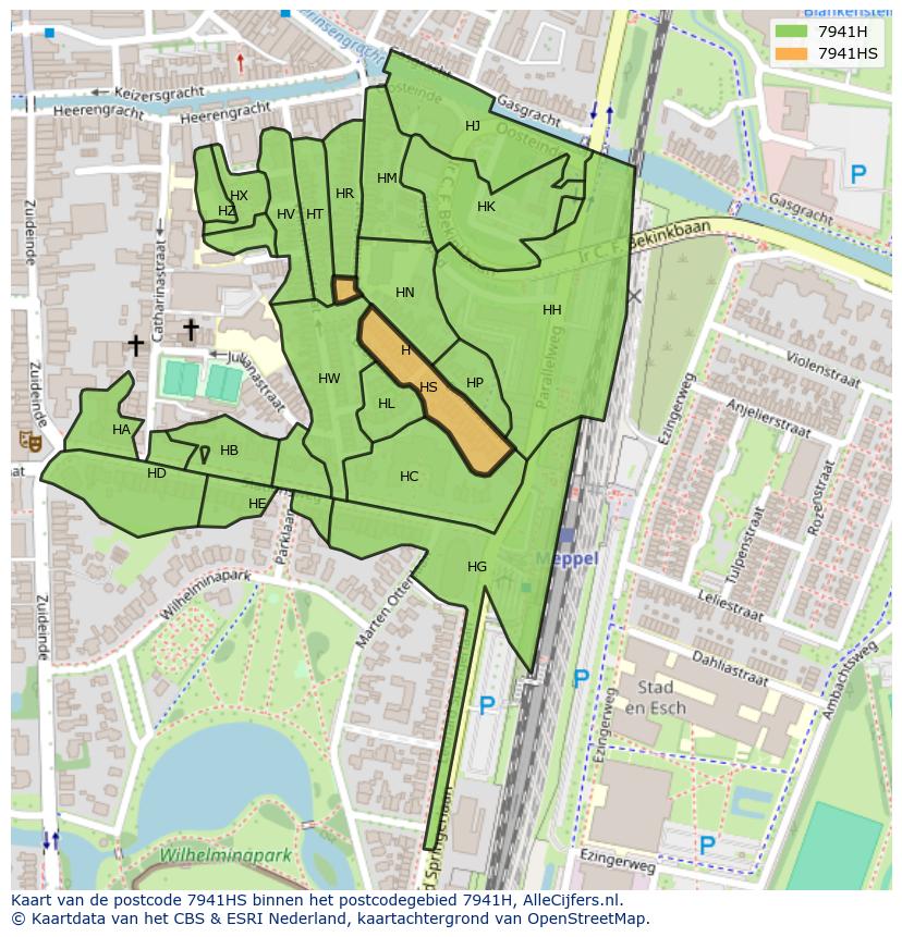 Afbeelding van het postcodegebied 7941 HS op de kaart.