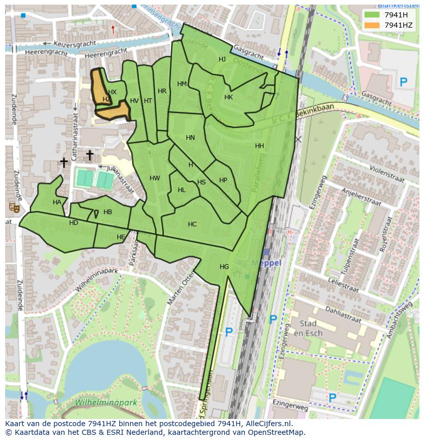 Afbeelding van het postcodegebied 7941 HZ op de kaart.