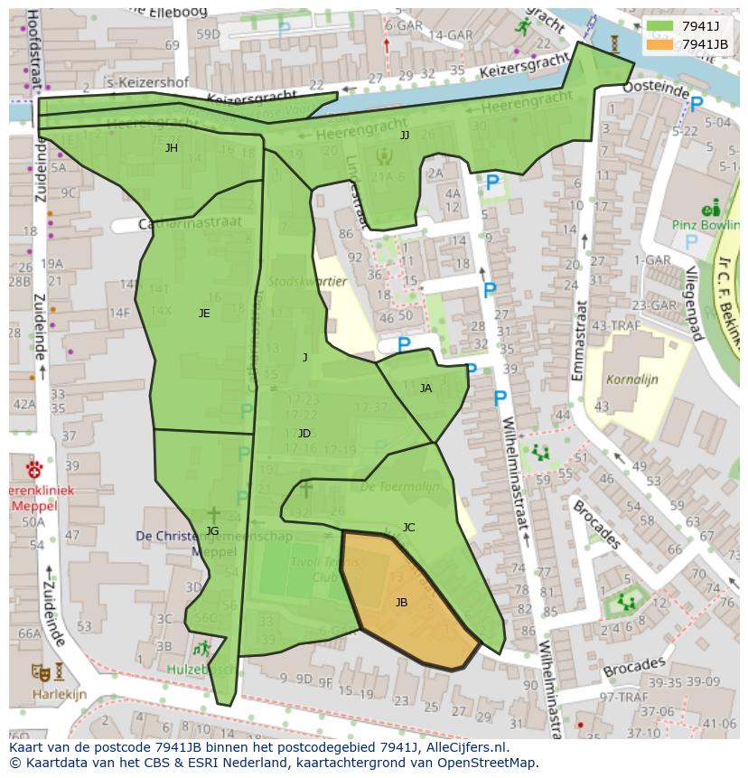 Afbeelding van het postcodegebied 7941 JB op de kaart.