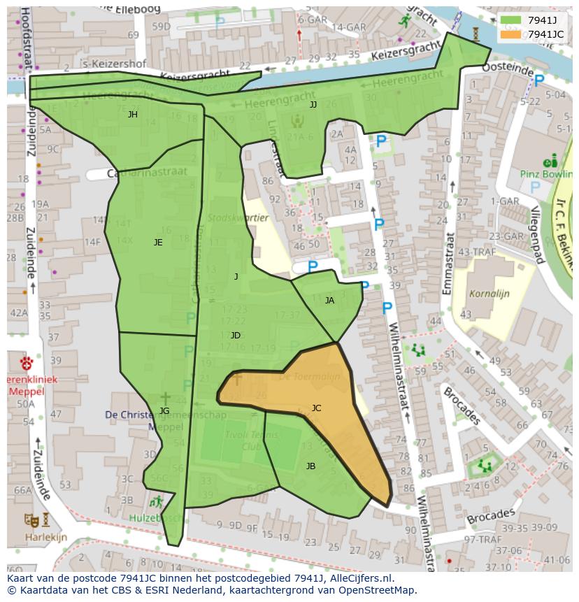 Afbeelding van het postcodegebied 7941 JC op de kaart.