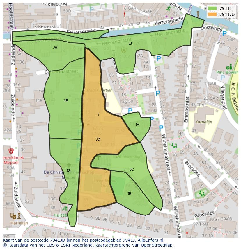 Afbeelding van het postcodegebied 7941 JD op de kaart.