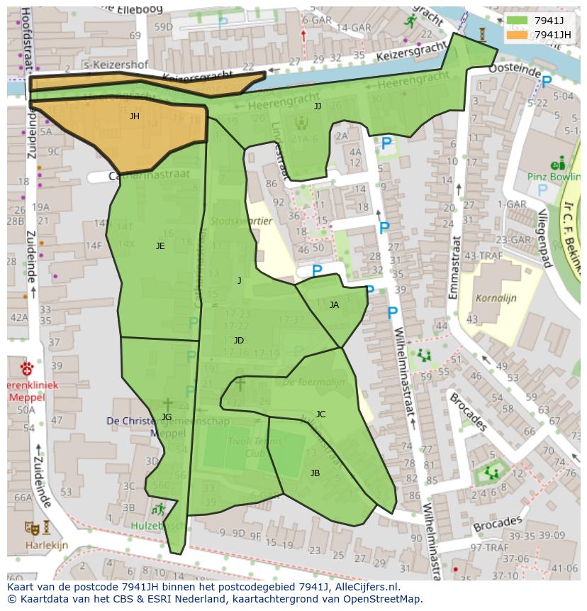 Afbeelding van het postcodegebied 7941 JH op de kaart.