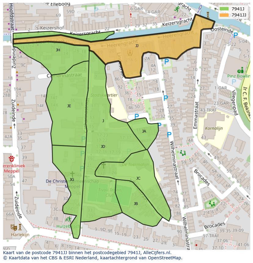 Afbeelding van het postcodegebied 7941 JJ op de kaart.