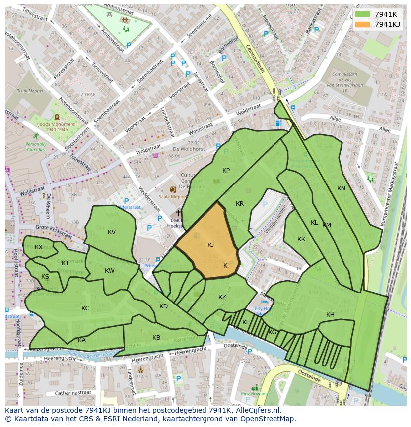 Afbeelding van het postcodegebied 7941 KJ op de kaart.