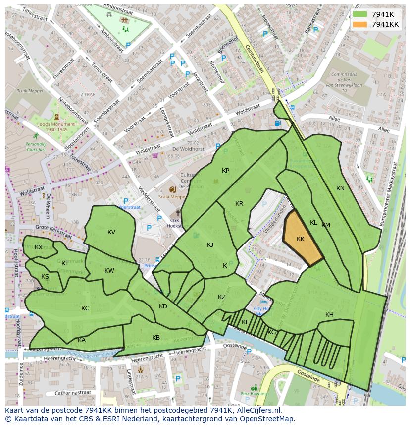 Afbeelding van het postcodegebied 7941 KK op de kaart.
