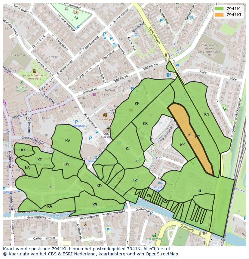 Afbeelding van het postcodegebied 7941 KL op de kaart.