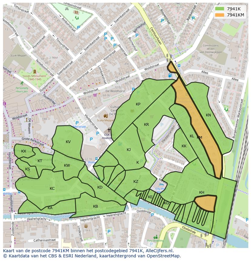 Afbeelding van het postcodegebied 7941 KM op de kaart.