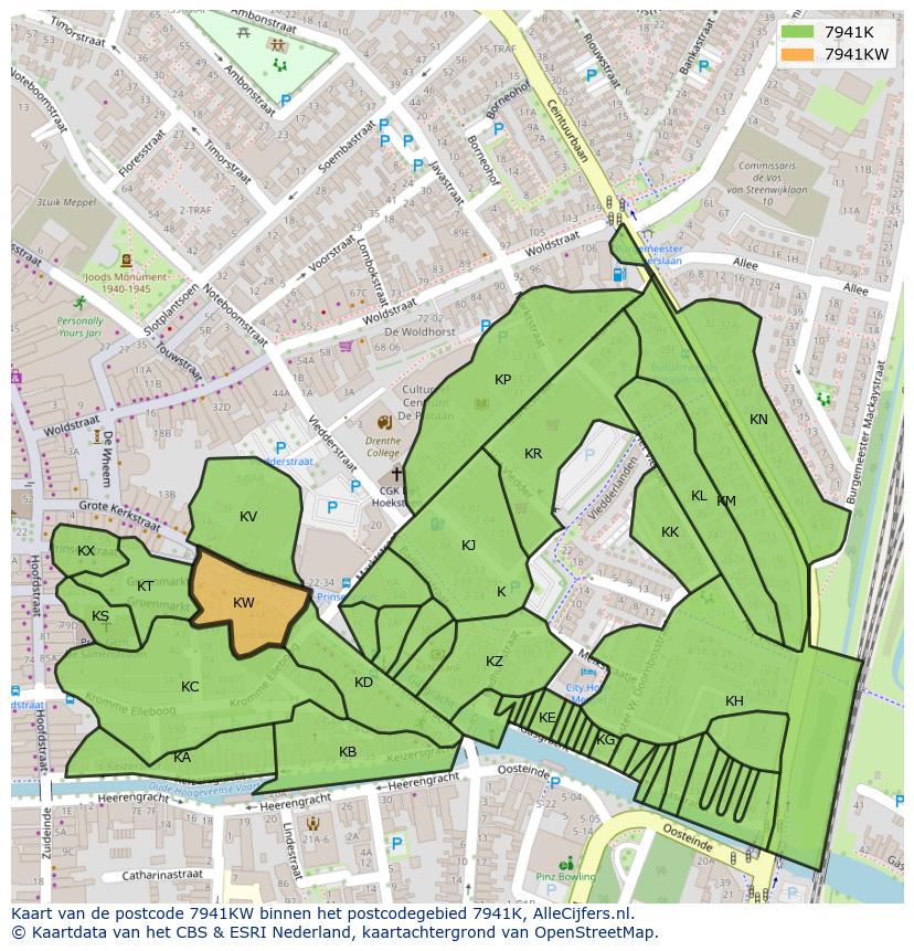 Afbeelding van het postcodegebied 7941 KW op de kaart.