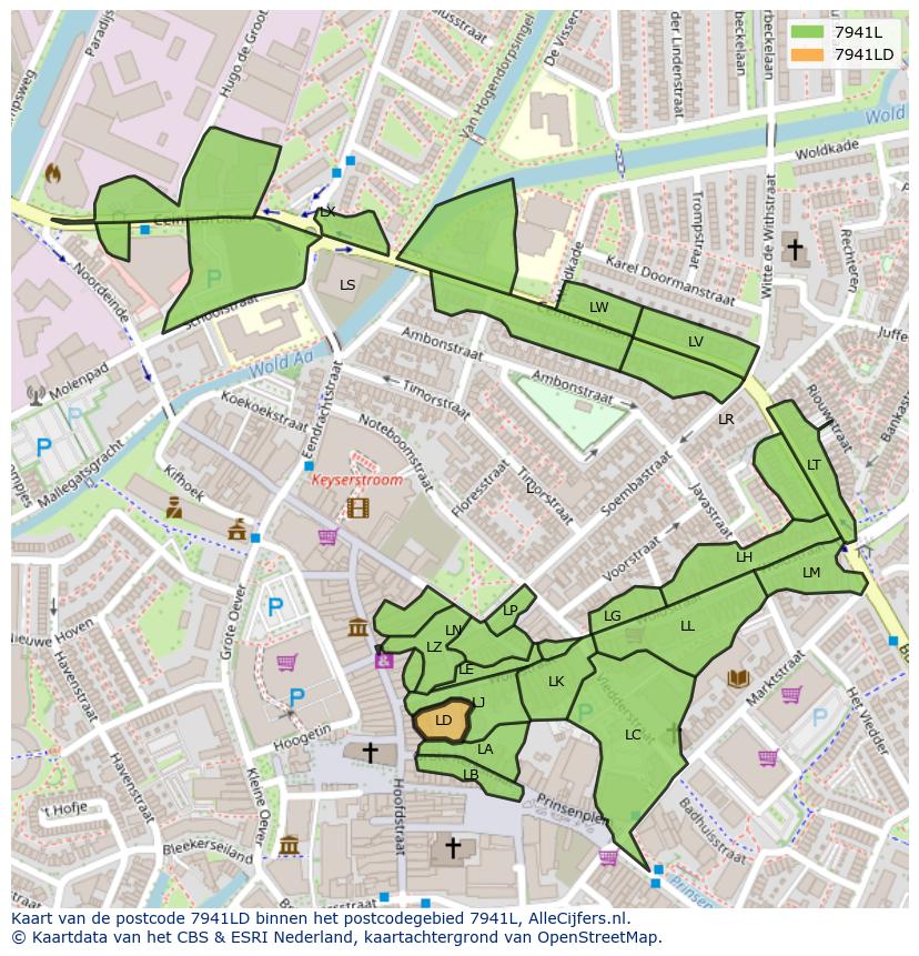 Afbeelding van het postcodegebied 7941 LD op de kaart.
