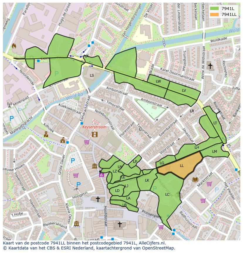Afbeelding van het postcodegebied 7941 LL op de kaart.