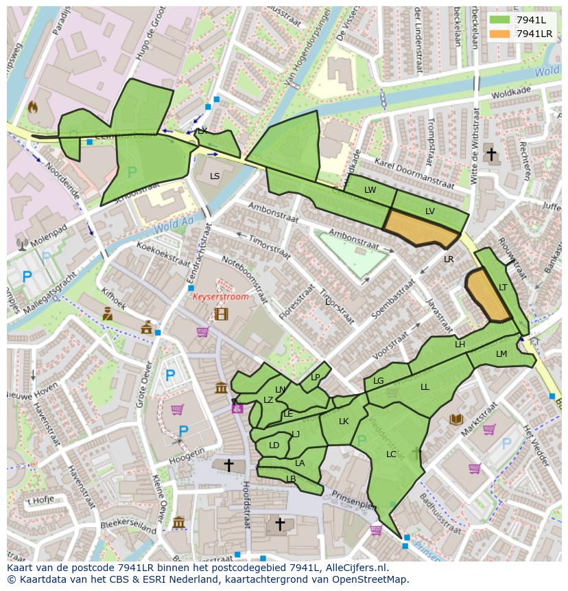 Afbeelding van het postcodegebied 7941 LR op de kaart.