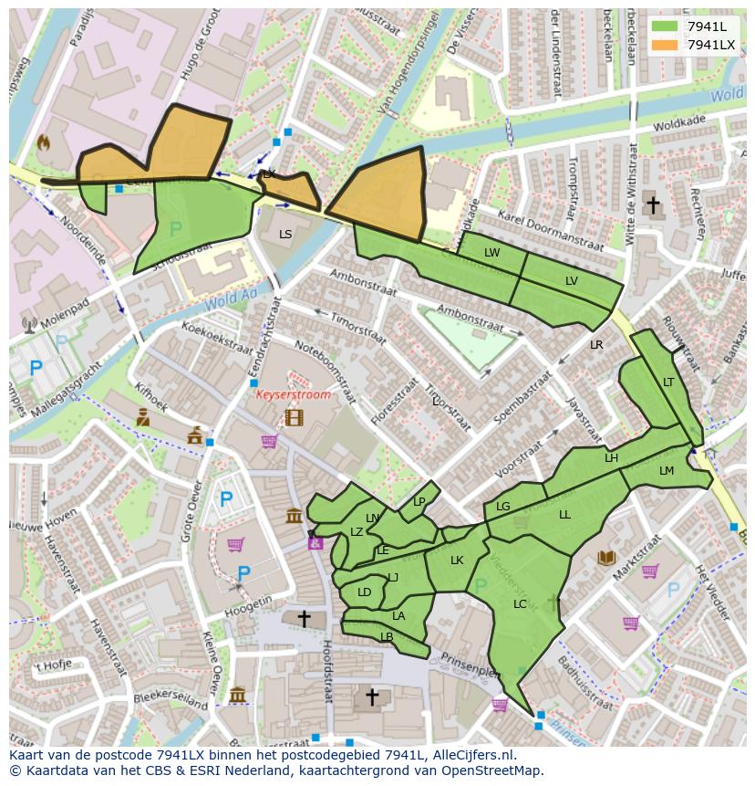 Afbeelding van het postcodegebied 7941 LX op de kaart.
