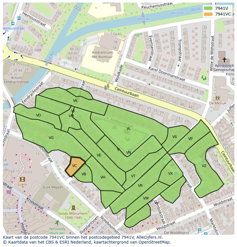 Afbeelding van het postcodegebied 7941 VC op de kaart.