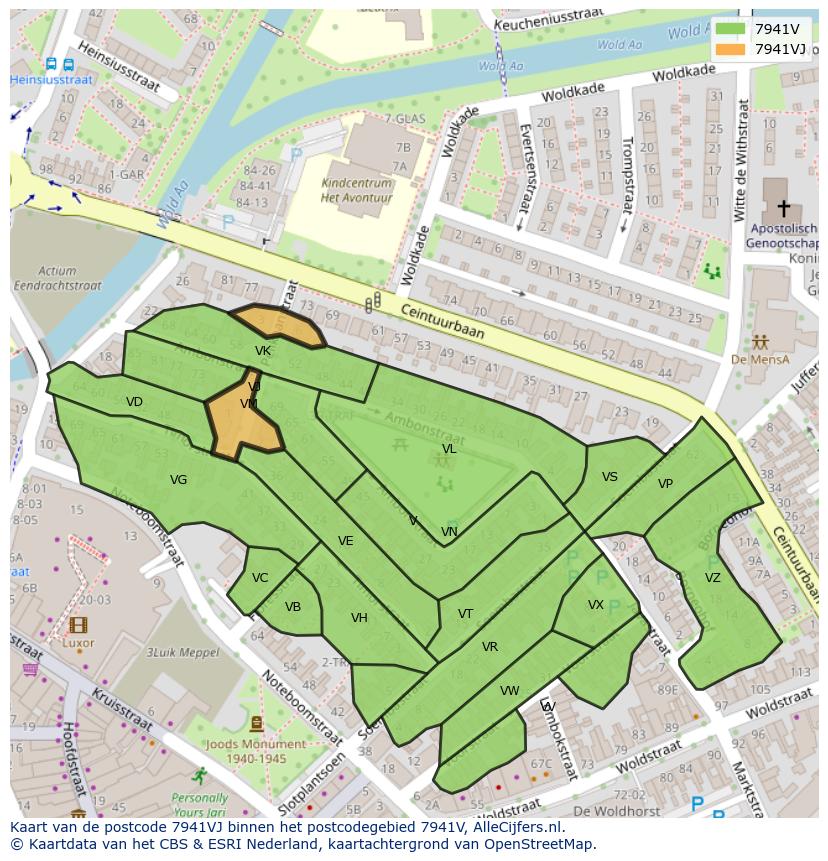 Afbeelding van het postcodegebied 7941 VJ op de kaart.