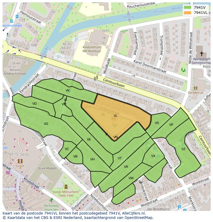 Afbeelding van het postcodegebied 7941 VL op de kaart.