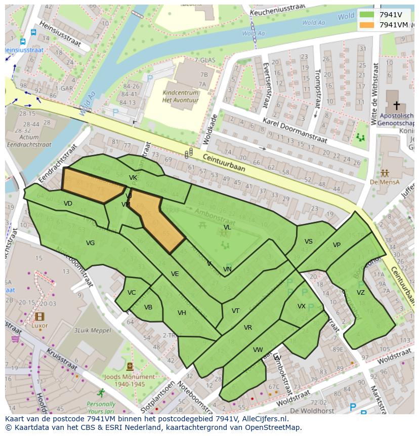 Afbeelding van het postcodegebied 7941 VM op de kaart.