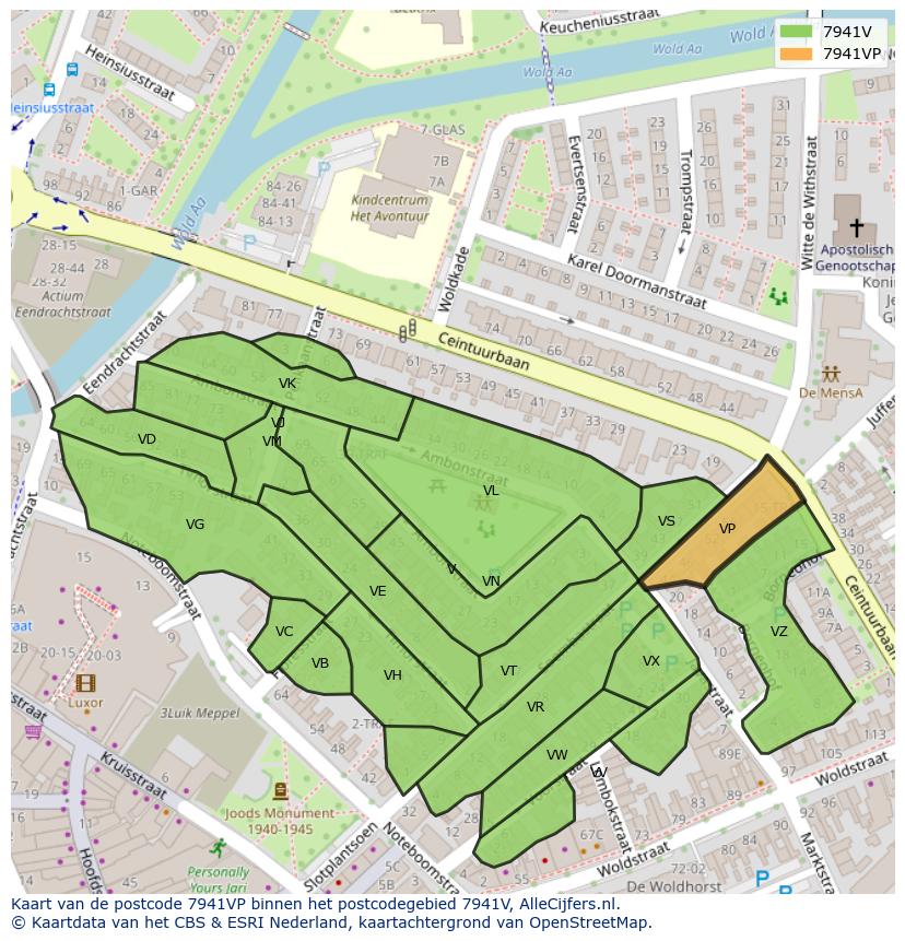 Afbeelding van het postcodegebied 7941 VP op de kaart.