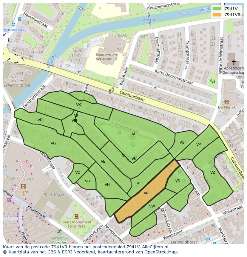 Afbeelding van het postcodegebied 7941 VR op de kaart.