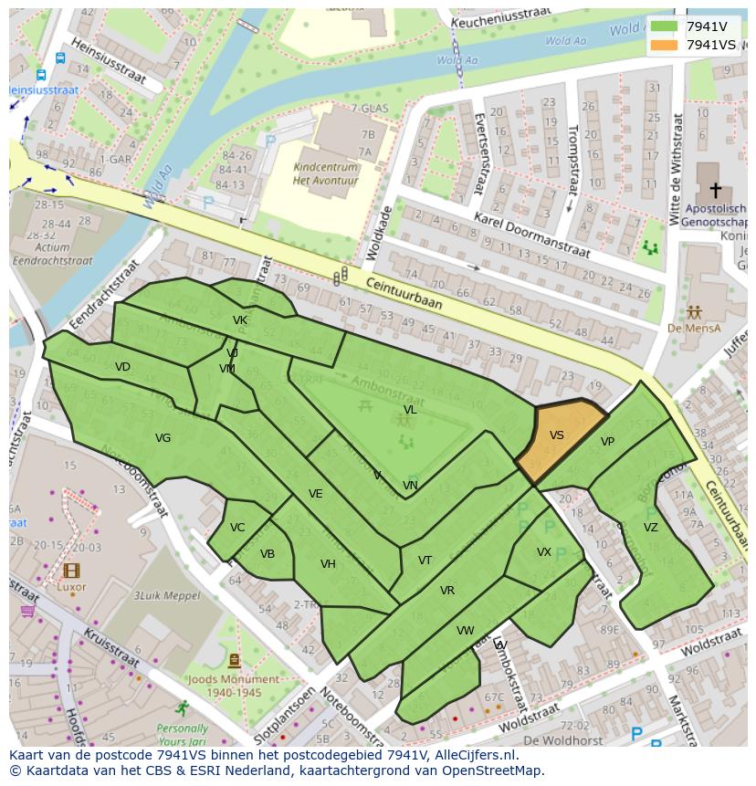 Afbeelding van het postcodegebied 7941 VS op de kaart.