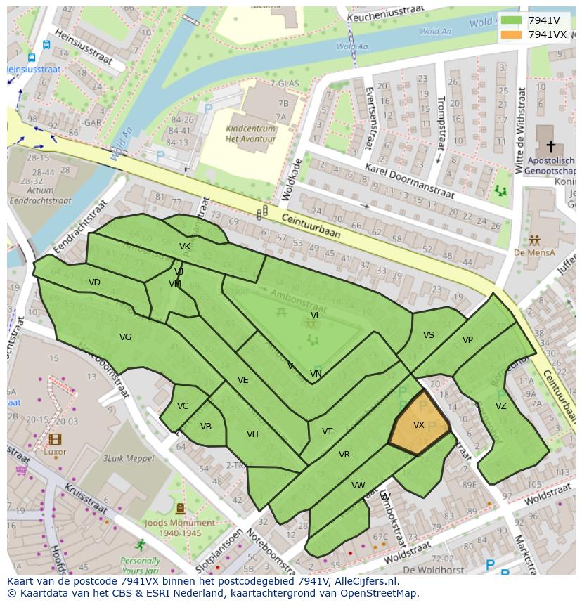 Afbeelding van het postcodegebied 7941 VX op de kaart.