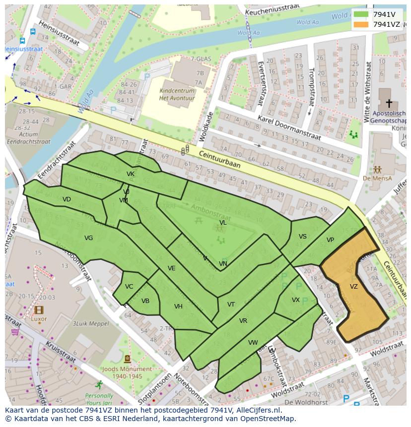 Afbeelding van het postcodegebied 7941 VZ op de kaart.