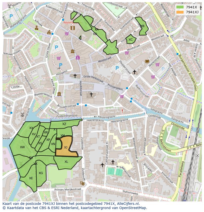 Afbeelding van het postcodegebied 7941 XJ op de kaart.