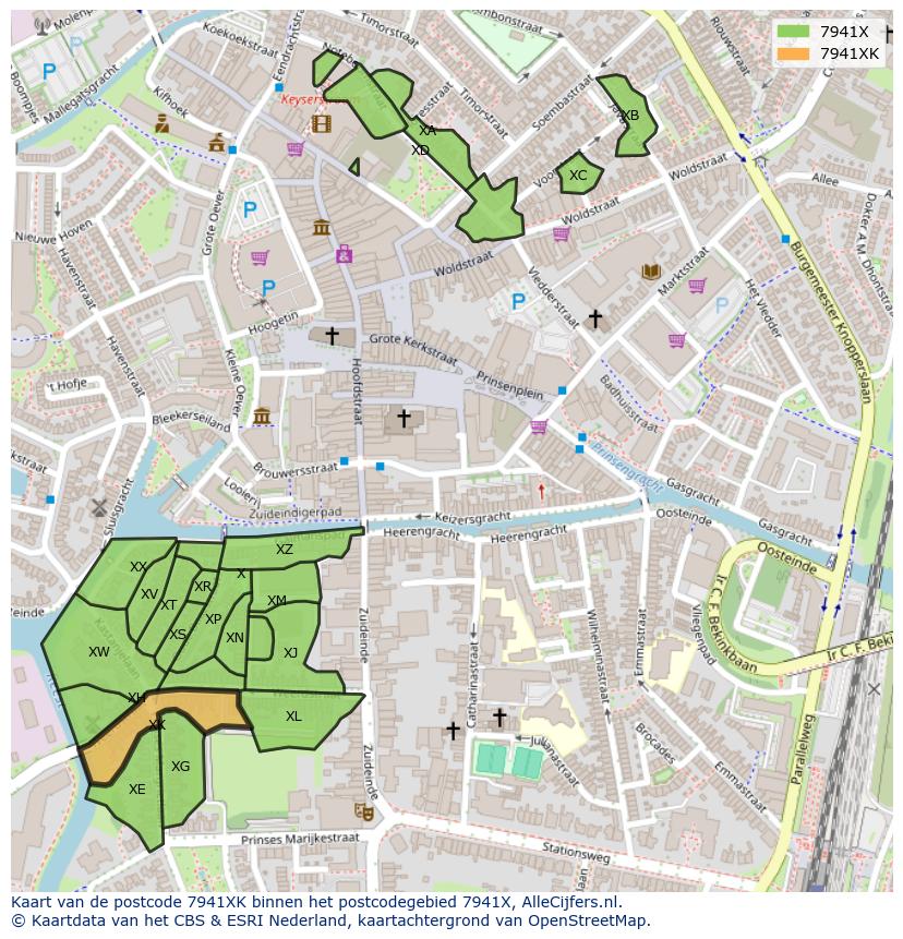 Afbeelding van het postcodegebied 7941 XK op de kaart.