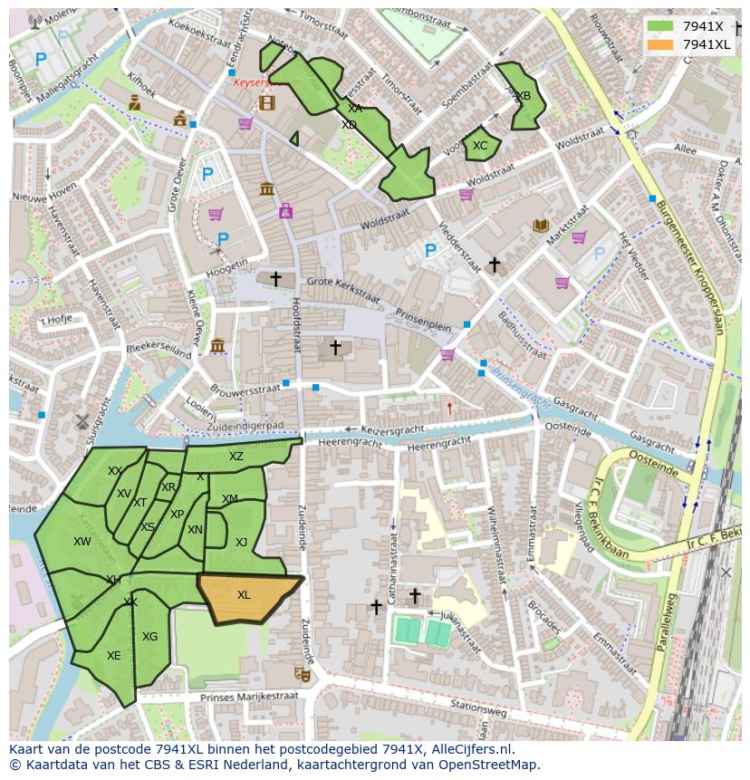Afbeelding van het postcodegebied 7941 XL op de kaart.