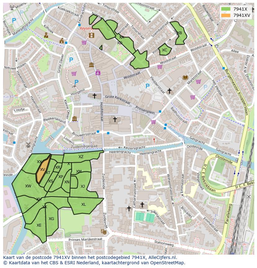 Afbeelding van het postcodegebied 7941 XV op de kaart.