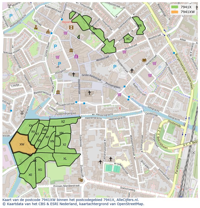 Afbeelding van het postcodegebied 7941 XW op de kaart.