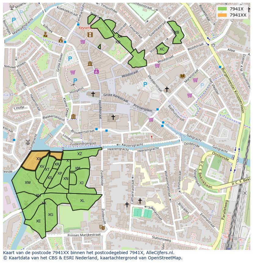 Afbeelding van het postcodegebied 7941 XX op de kaart.