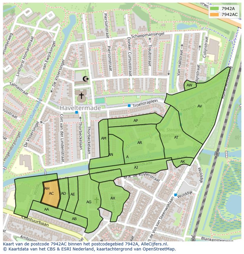 Afbeelding van het postcodegebied 7942 AC op de kaart.