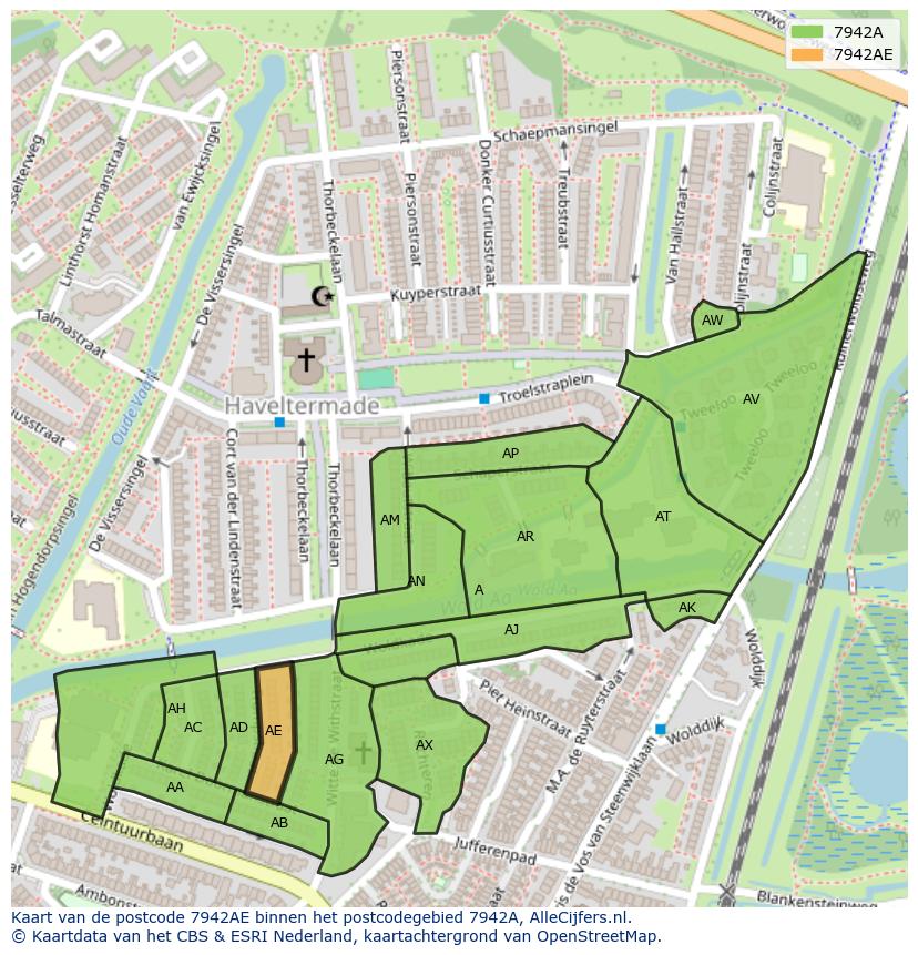 Afbeelding van het postcodegebied 7942 AE op de kaart.