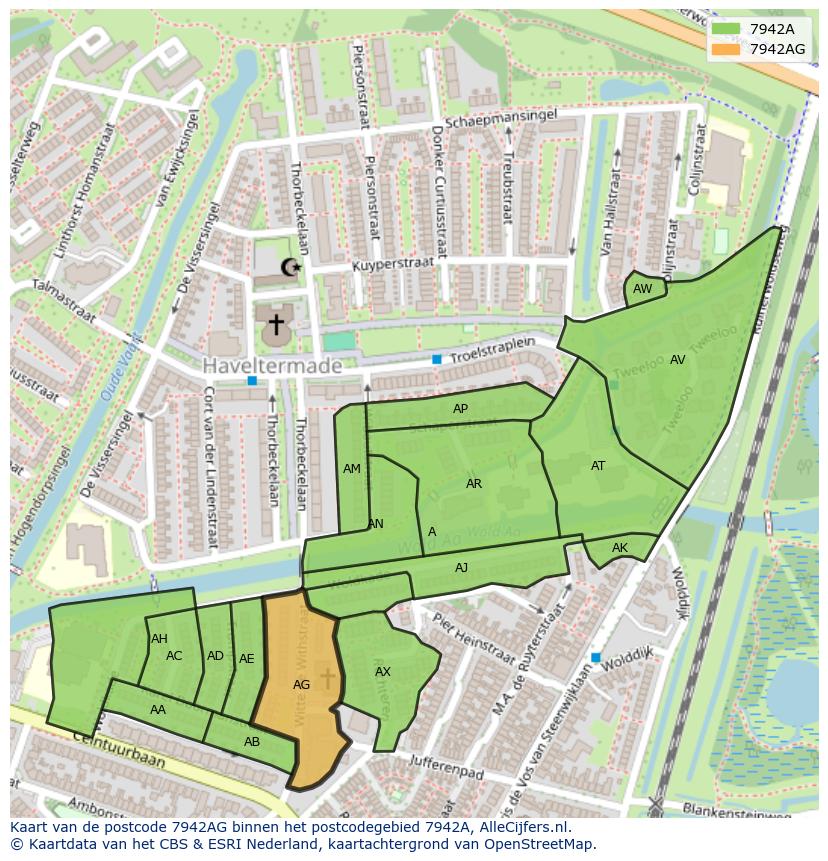 Afbeelding van het postcodegebied 7942 AG op de kaart.