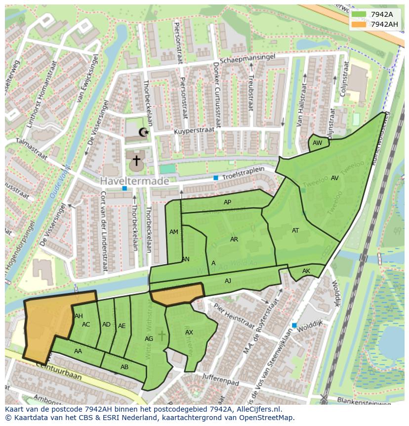 Afbeelding van het postcodegebied 7942 AH op de kaart.