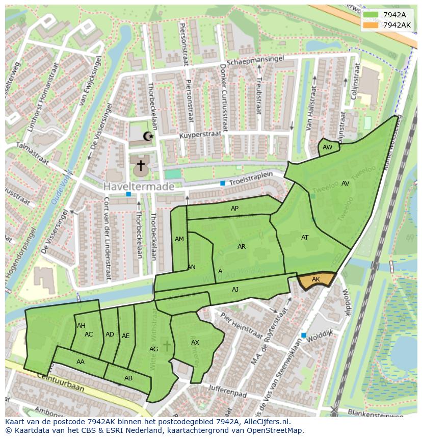 Afbeelding van het postcodegebied 7942 AK op de kaart.