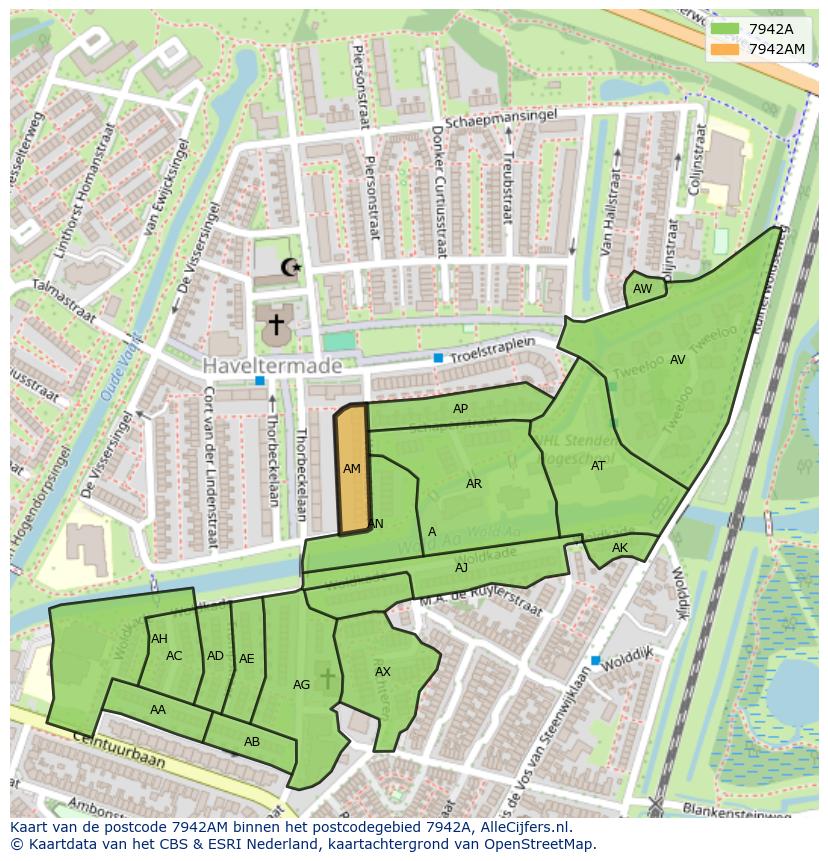 Afbeelding van het postcodegebied 7942 AM op de kaart.