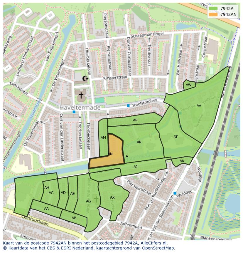 Afbeelding van het postcodegebied 7942 AN op de kaart.