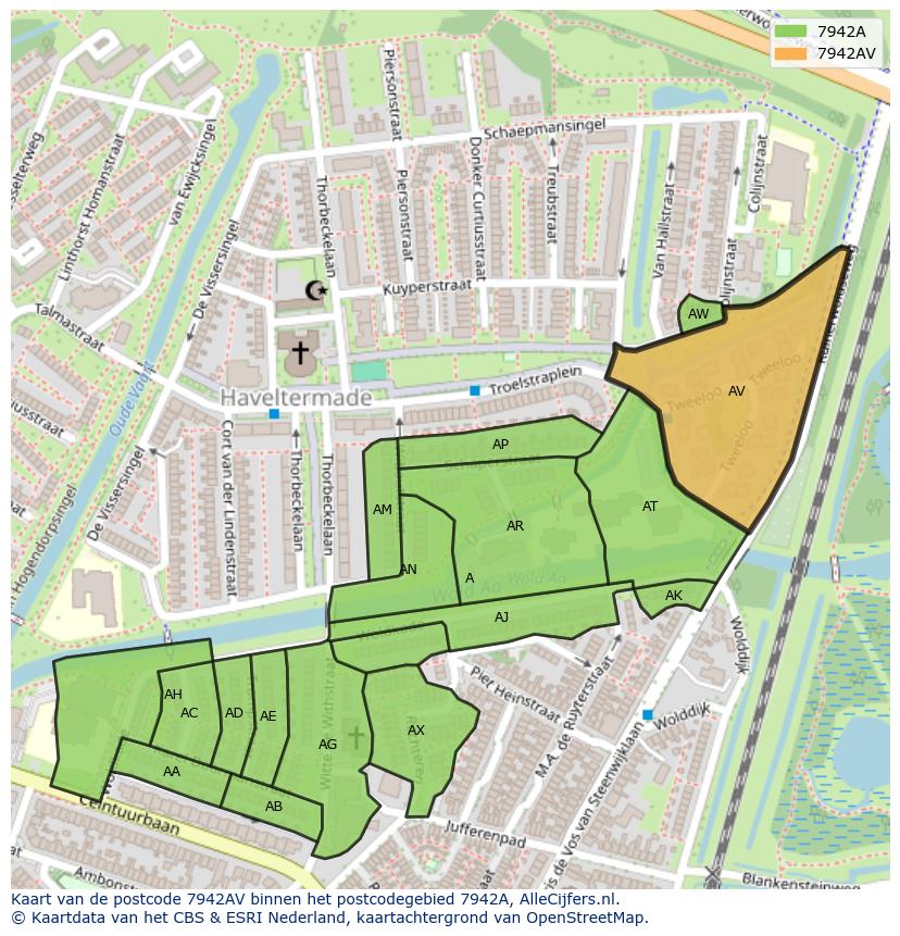 Afbeelding van het postcodegebied 7942 AV op de kaart.