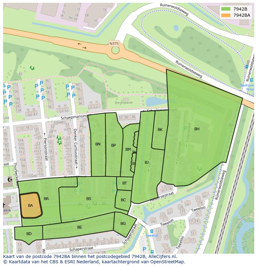 Afbeelding van het postcodegebied 7942 BA op de kaart.