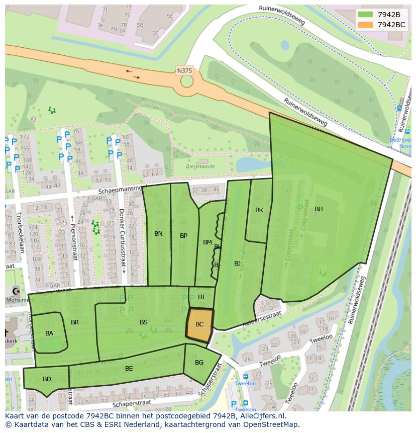 Afbeelding van het postcodegebied 7942 BC op de kaart.